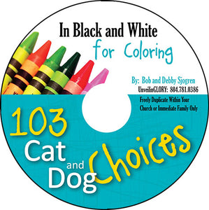 103 Cat and Dog Choices:  B&W Coloring Pages - CD